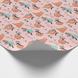 Pink Cute Sloth Wrapping Paper