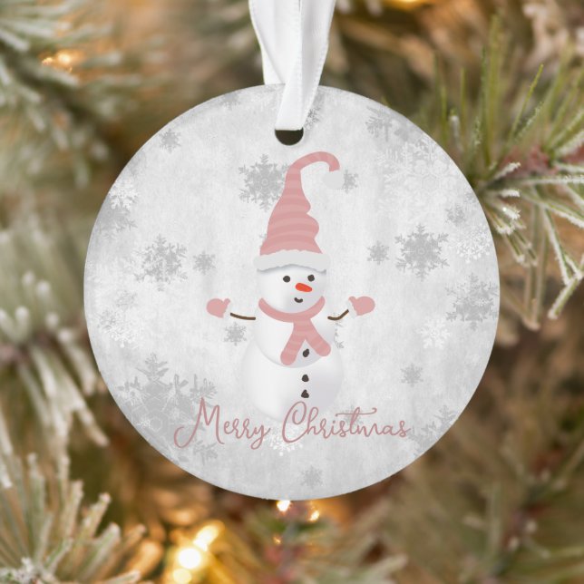 Pink Cute Snowman Holiday Ornament (Tree)