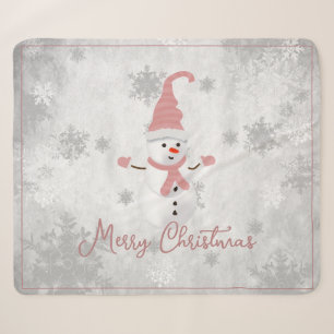 Pink Cute Snowman Holiday Sherpa Blanket