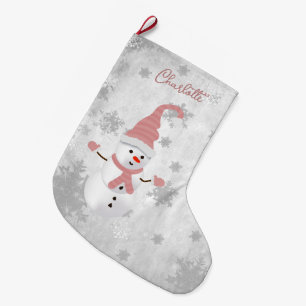 Pink Cute Snowman Holiday Stocking