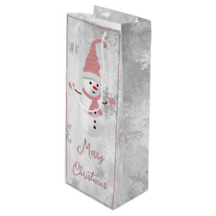 Pink Cute Snowman Vacances Sac cadeau vin