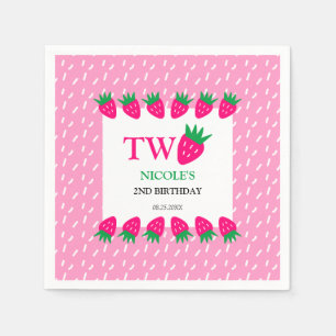 Pink Cute Strawberry Berry Sweet 2nd Birthday Napkin