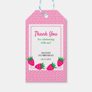Pink Cute Strawberry Girl Birthday Thank You Gift Tags