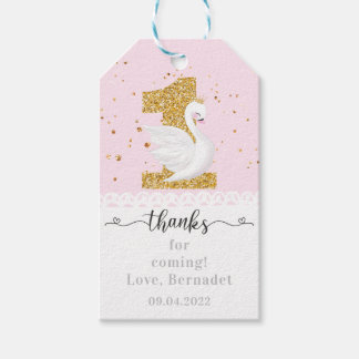 Pink Cute Swan Princess 1st Birthday  Gift Tags
