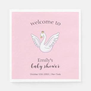 Pink Cute Sweet Princess Swan Baby Shower Welcome Napkin