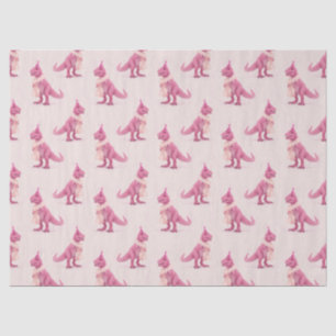 Pink cute t-rex dinasour with boa and party hat tissue paper