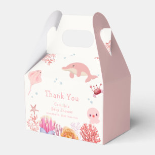 Pink Cute Under The Sea Dolphin Girl Baby Shower Favor Box