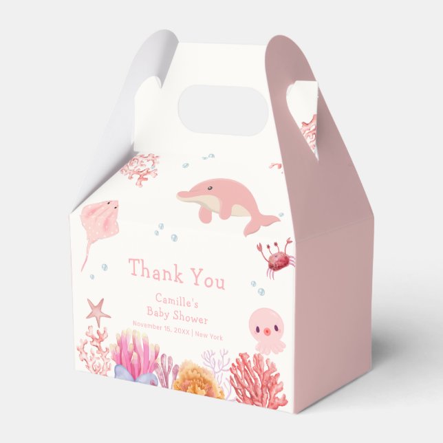 Pink Cute Under The Sea Dolphin Girl Baby Shower  Favor Box (Front Side)