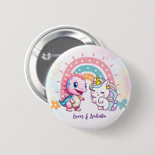 Pink Cute Unicorn dinosaurs rainbow Birthday party 2 Inch Round Button
