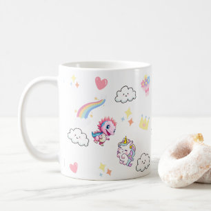 Pink Cute Unicorn dinosaurs rainbow Birthday party Coffee Mug