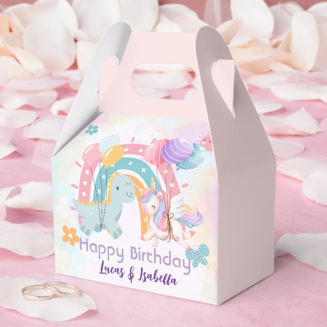 Pink Cute Unicorn dinosaurs rainbow Birthday party Favor Box (Wedding)