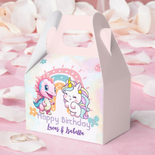 Pink Cute Unicorn dinosaurs rainbow Birthday party Favor Box