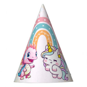 Pink Cute Unicorn dinosaurs rainbow Birthday party Hat