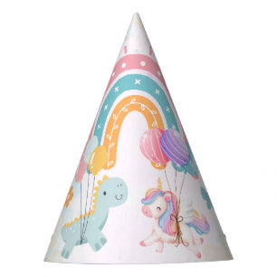 Pink Cute Unicorn dinosaurs rainbow Birthday party Hat