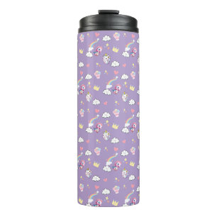 Pink Cute Unicorn dinosaurs rainbow Birthday party Thermal Tumbler