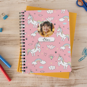 Pink Cute Unicorn Heart Diamond Rainbow Monogram Notebook