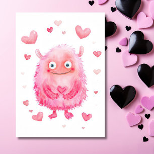 Pink cute Valentine Monster Valentine`s Day Card 