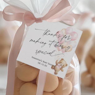 Pink Cute We Can Bearly wait Modern Girl Shower Favour Tags