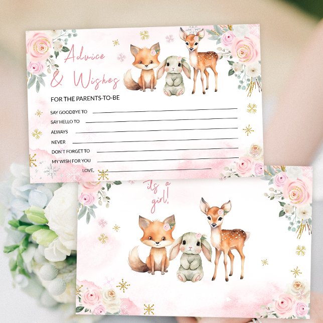 Pink cute winter baby shower advice wishes card (Creator Uploaded)