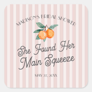 Pink Cutie Main Squeeze Bridal Shower Envelope Square Sticker