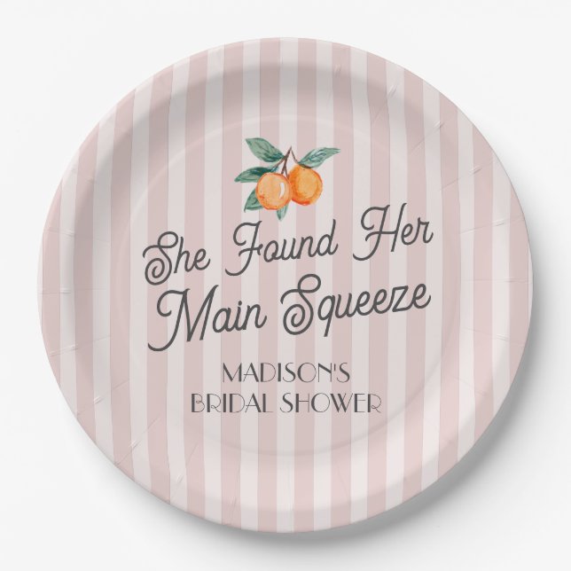 Pink Cutie Main Squeeze Citrus Bridal Shower Paper Plate (Front)