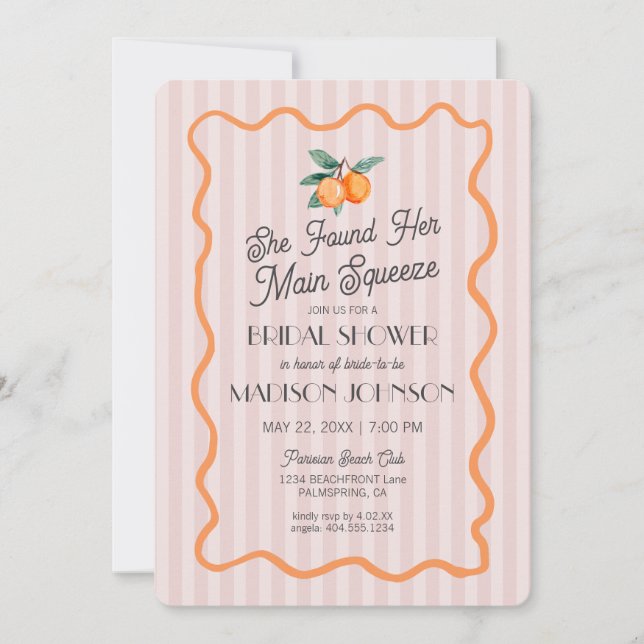 Pink Cutie Pastel Main Squeeze Theme Bridal Shower Invitation (Front)