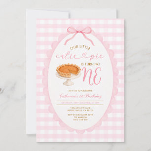Pink Cutie Pie First Birthday Invitation Gingham
