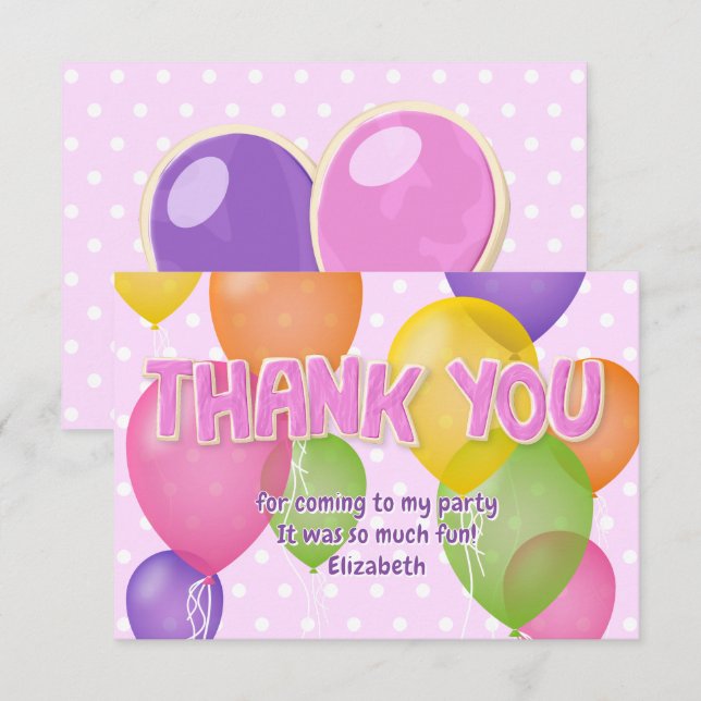 pink cutout cookies balloons birthday thank you (Front/Back)
