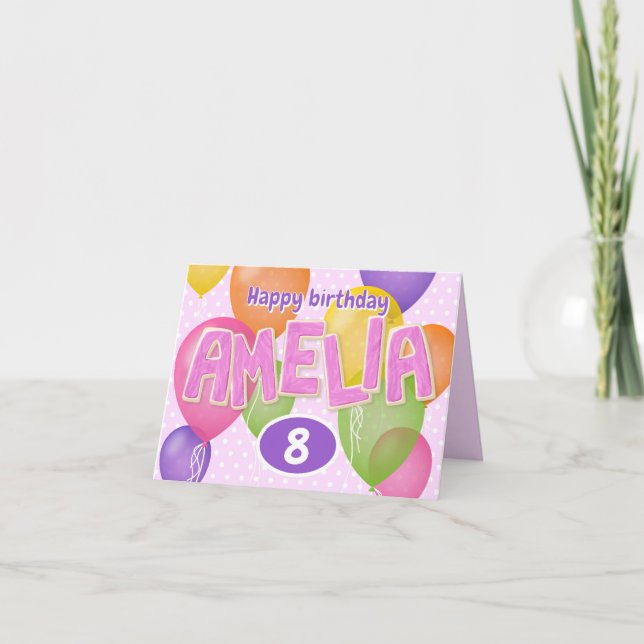 pink cutout letters cookies Amelia birthday Card (Front)