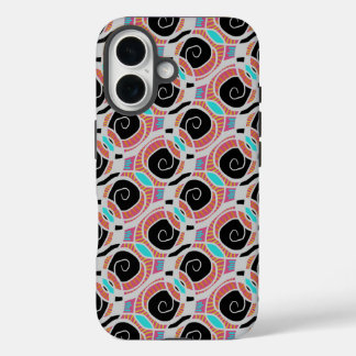 Pink Cyan Blue Black White Swirls Abstract Pattern iPhone 16 Case