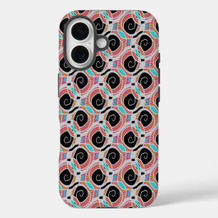 Pink Cyan Blue Black White Swirls Abstract Pattern iPhone 16 Case