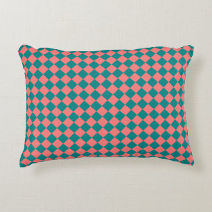 Pink Cyan Chequered Diamond Pattern Accent Pillow
