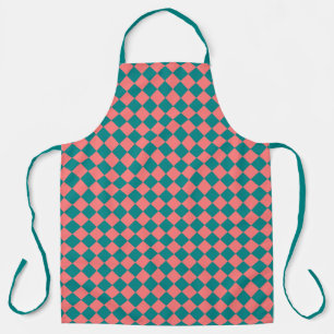 Pink Cyan Chequered Diamond Pattern Apron
