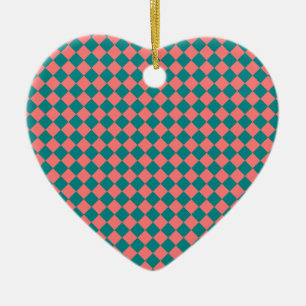 Pink Cyan Chequered Diamond Pattern Ceramic Ornament