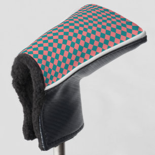 Pink Cyan Chequered Diamond Pattern Golf Head Cover