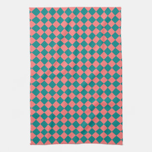 Pink Cyan Chequered Diamond Pattern Kitchen Towel