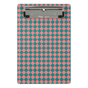 Pink Cyan Chequered Diamond Pattern Mini Clipboard