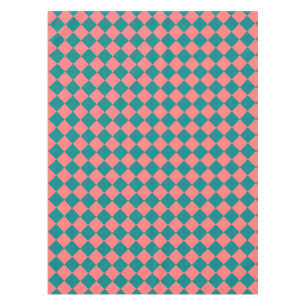 Pink Cyan Chequered Diamond Pattern Tablecloth