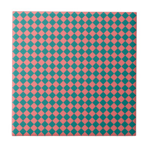 Pink Cyan Chequered Diamond Pattern Tile