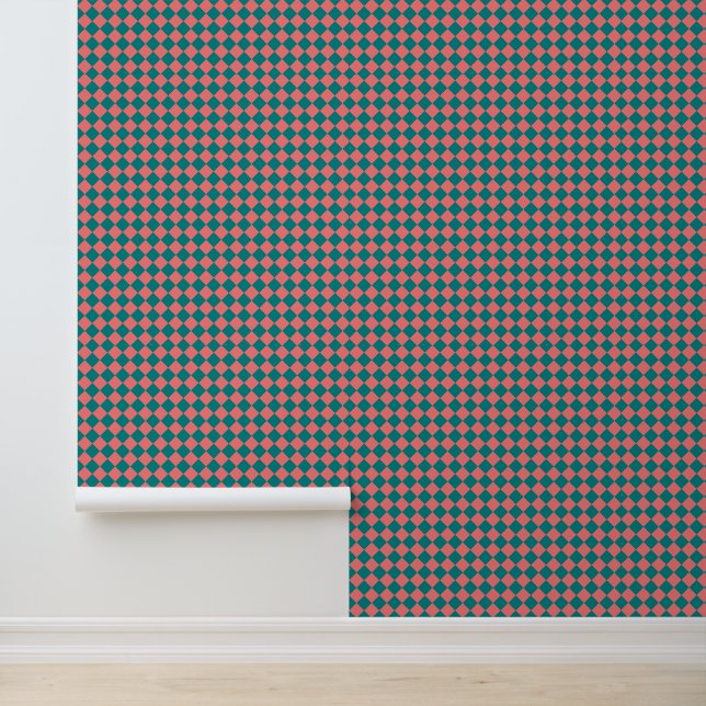 Pink Cyan Chequered Diamond Pattern Wallpaper (Application)