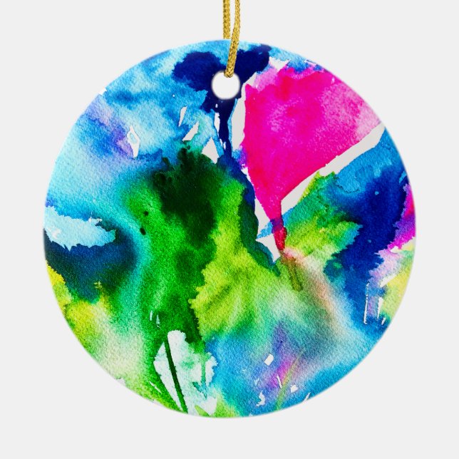 Pink Cyclamen flower abstract watercolor Ceramic Ornament (Front)