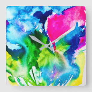 Pink Cyclamen flower abstract watercolor Square Wall Clock