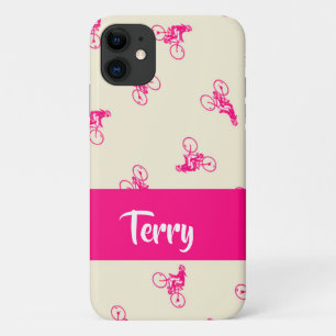 Pink cyclist silhouette pattern iPhone 11 case