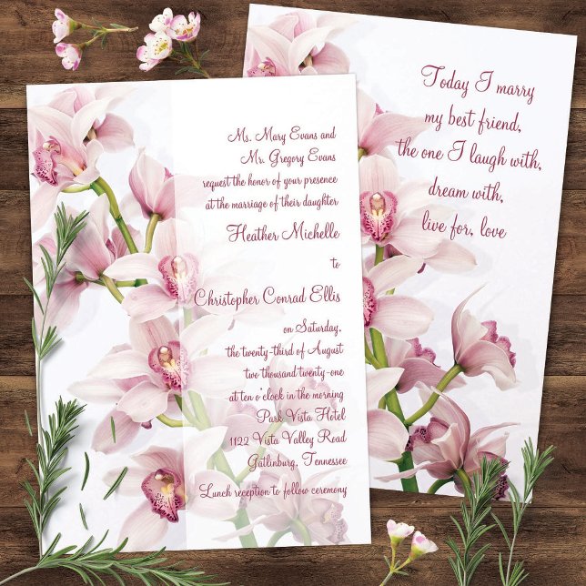 Pink Cymbidium Orchid Wedding Invitation 5x7 Size (Creator Uploaded)