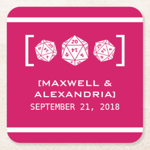 Pink D20 Dice Gamer Paper Coasters