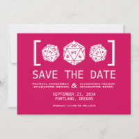 Pink D20 Dice Gamer Save the Date Invite