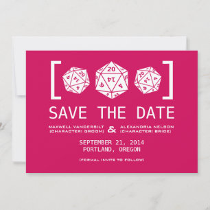 Pink D20 Dice Gamer Save the Date Invite
