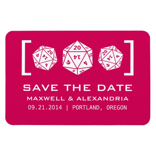 Pink D20 Dice Gamer Save the Date Magnet (Horizontal)