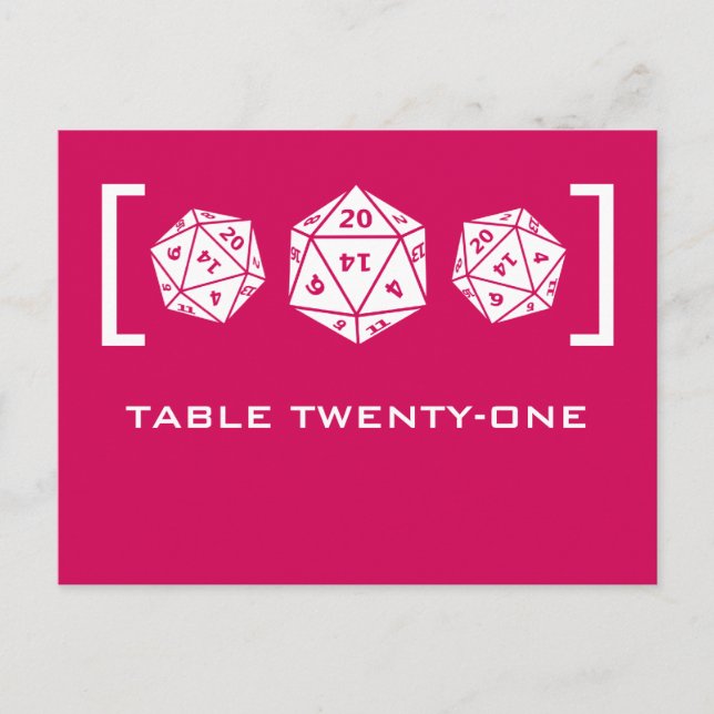 Pink D20 Dice Gamer Table Number Postcard (Front)