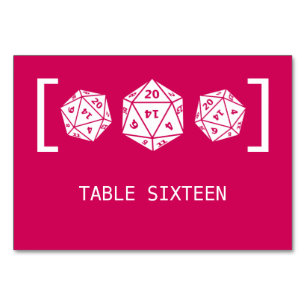 Pink D20 Dice Gamer Wedding Table Card